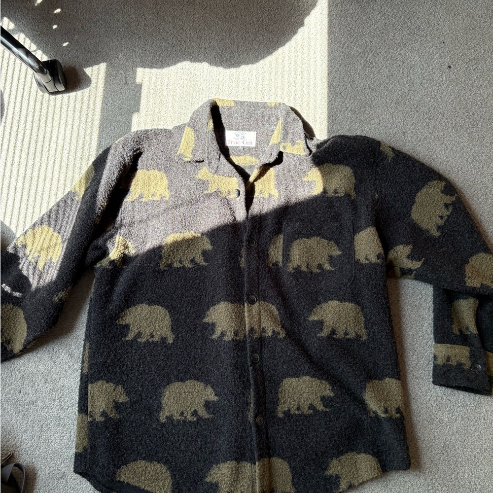 True Grit Gray and Green Button Down Bear Jacket